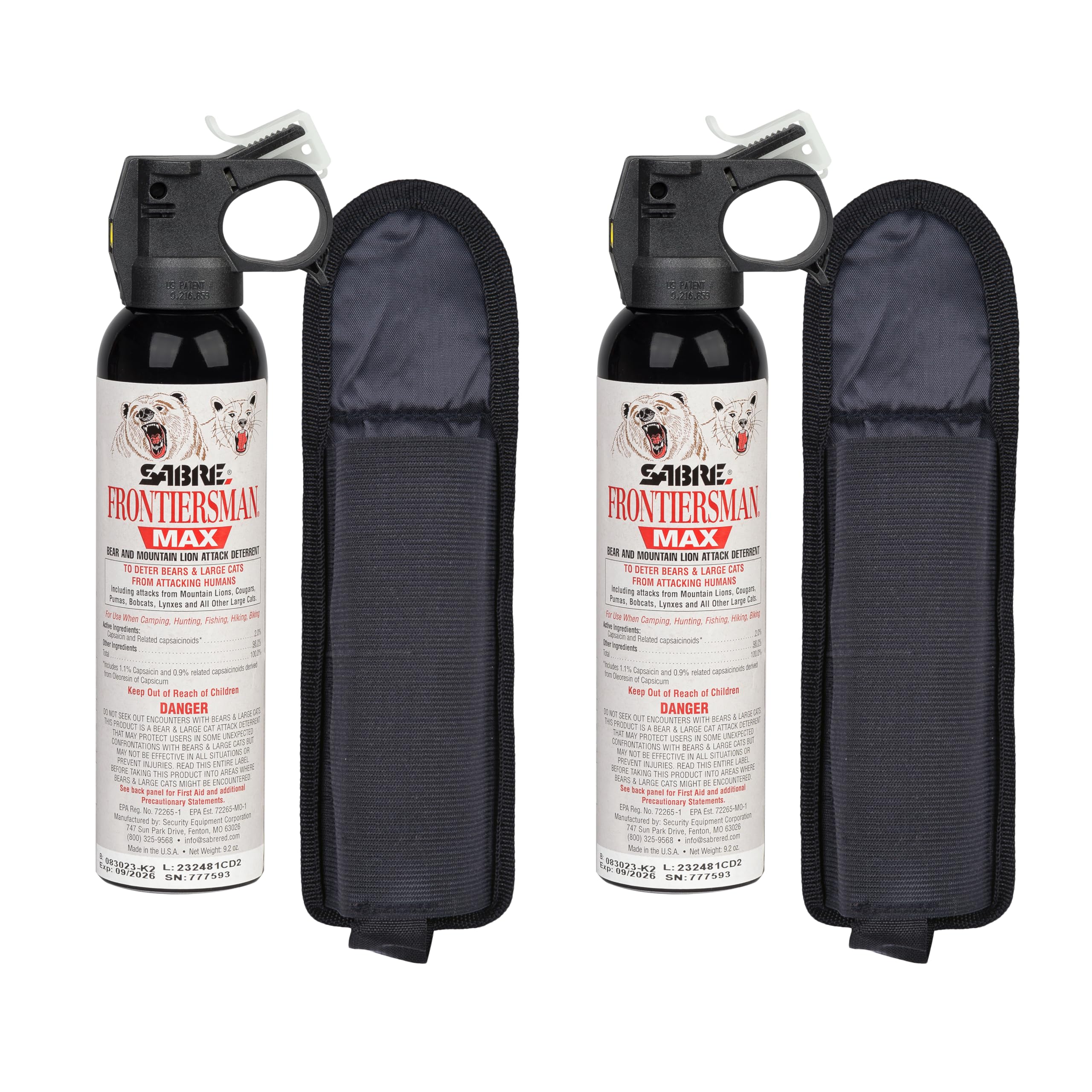 SABRE Frontiersman Max bear deterrent spray with a 40-foot range for hikers.
