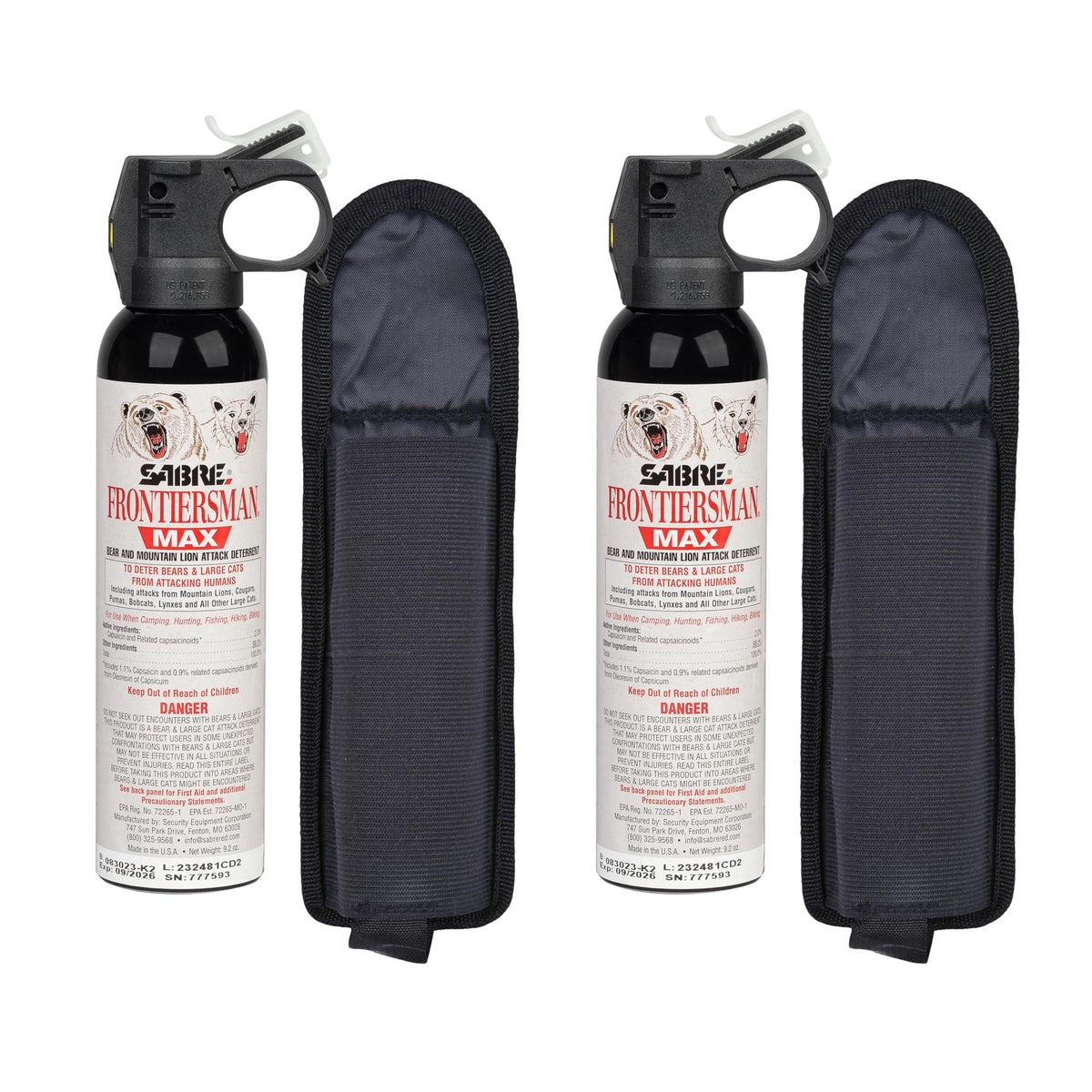 SABRE Frontiersman Max bear deterrent spray with a 40-foot range for hikers.