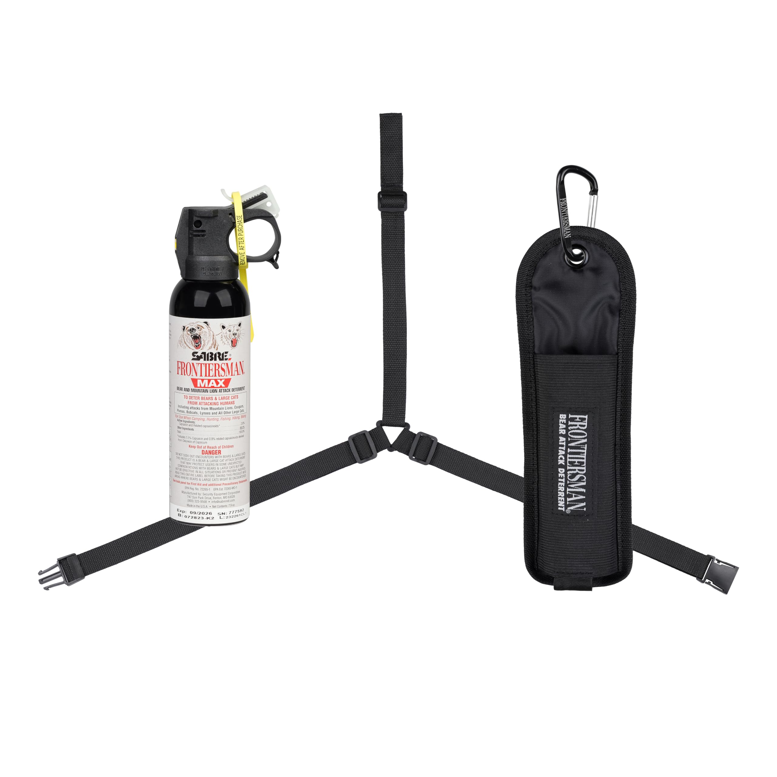 SABRE Frontiersman Max bear deterrent canister for quick outdoor protection.