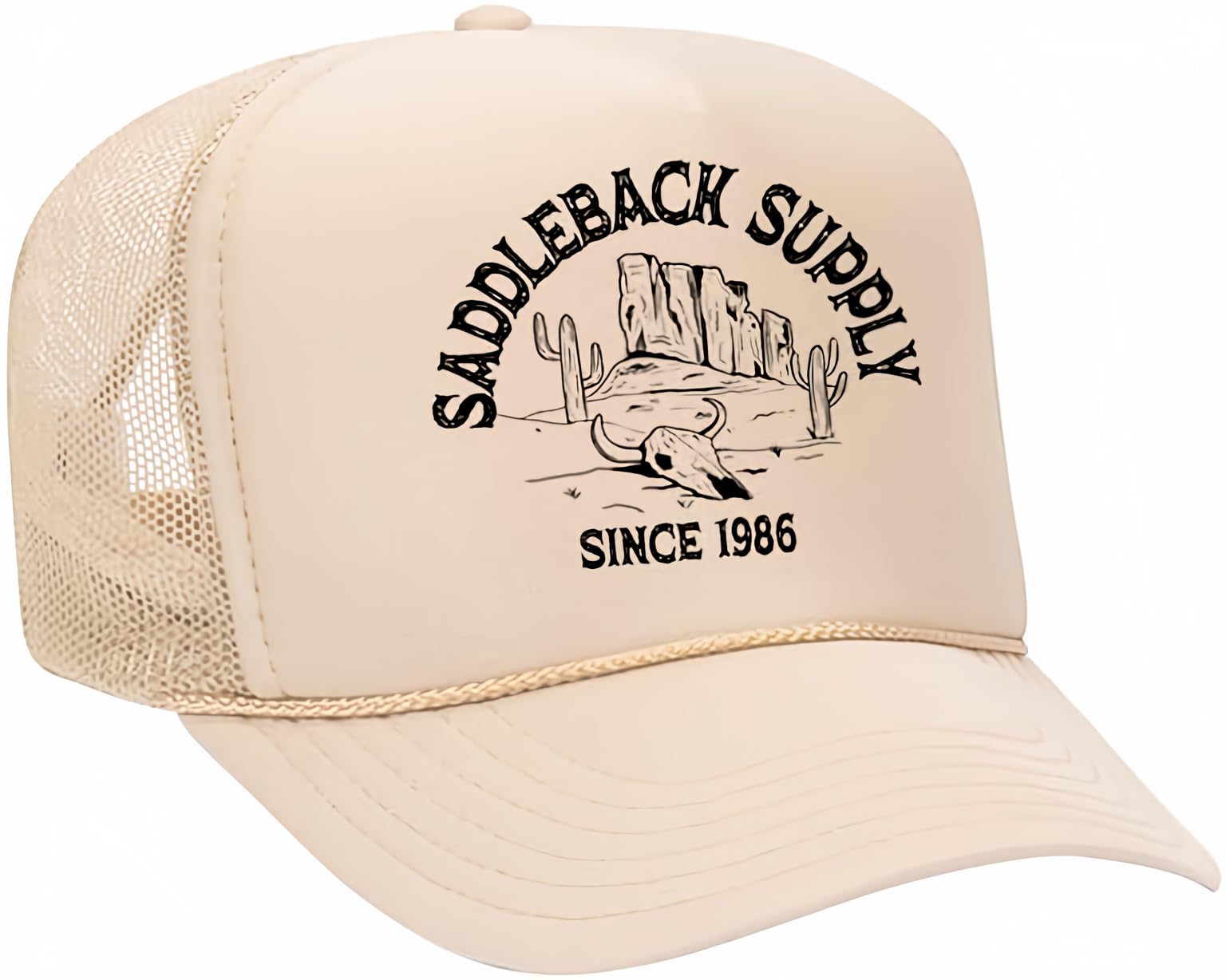Saddleback Supply foam snapback hat with Forsaken Desert logo, ideal for outdoor adventures and daily casual styling.