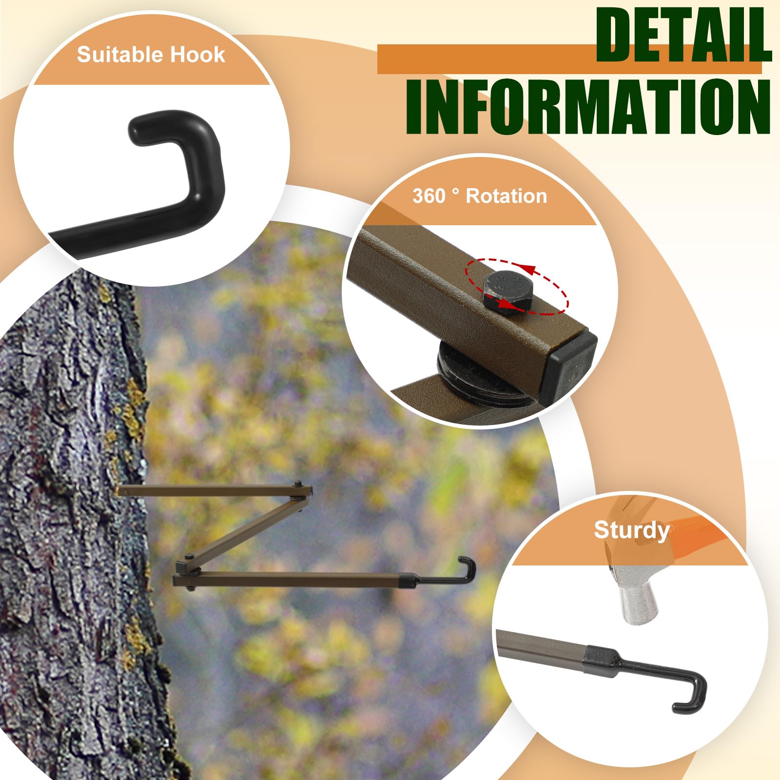 Sadnyy bow hangers mounted on tree stand for secure storage.