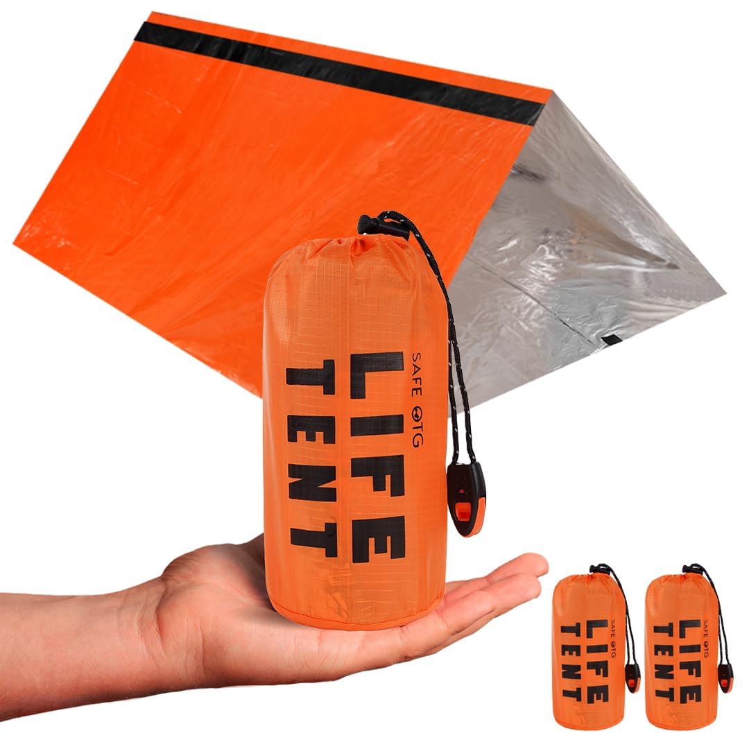 SAFE OTG emergency survival tent folded compactly for easy backpack or car kit storage.