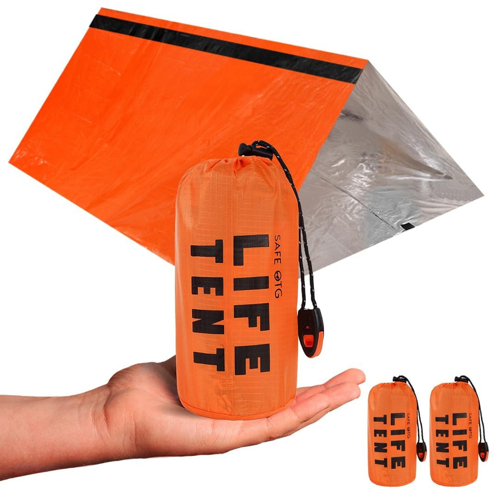 SAFE OTG emergency survival tent folded compactly for easy backpack or car kit storage.
