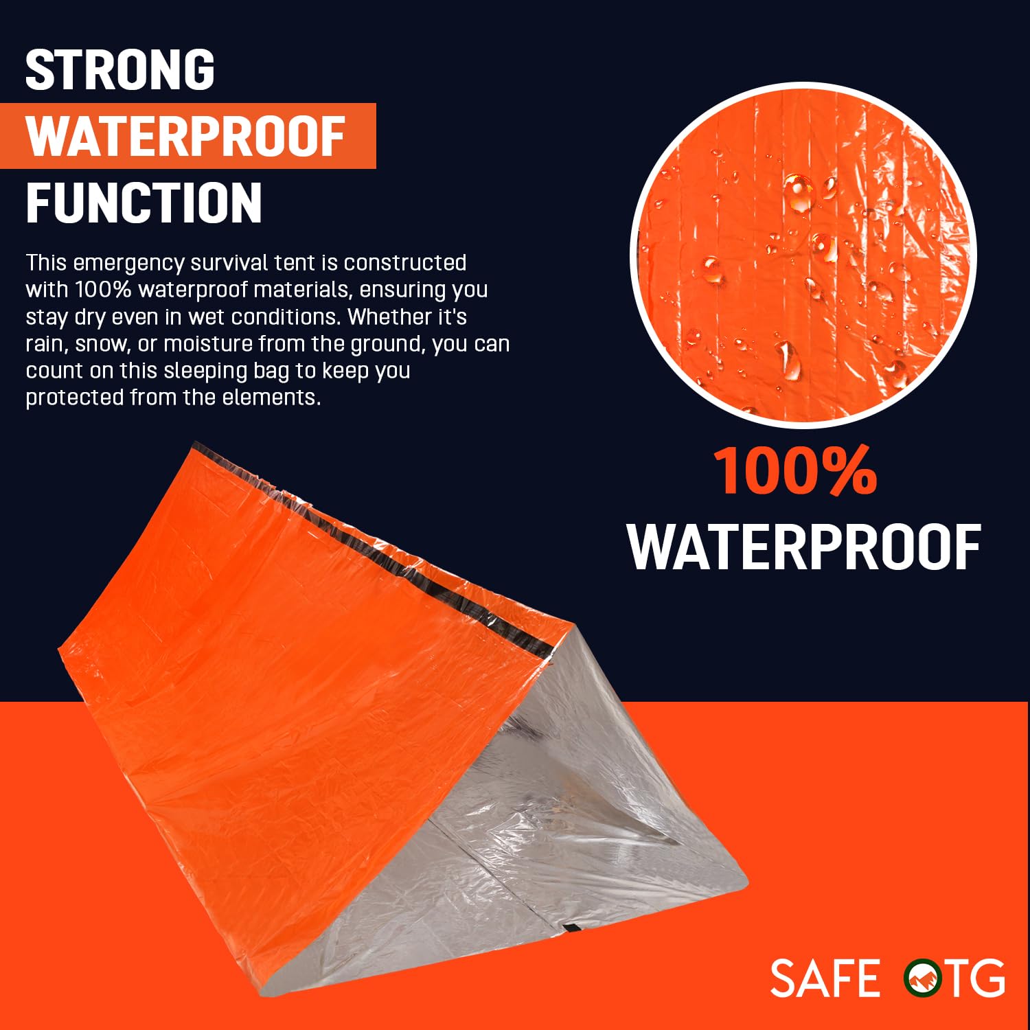 SAFE OTG emergency survival tent open setup demonstrates fast deployment in minutes.
