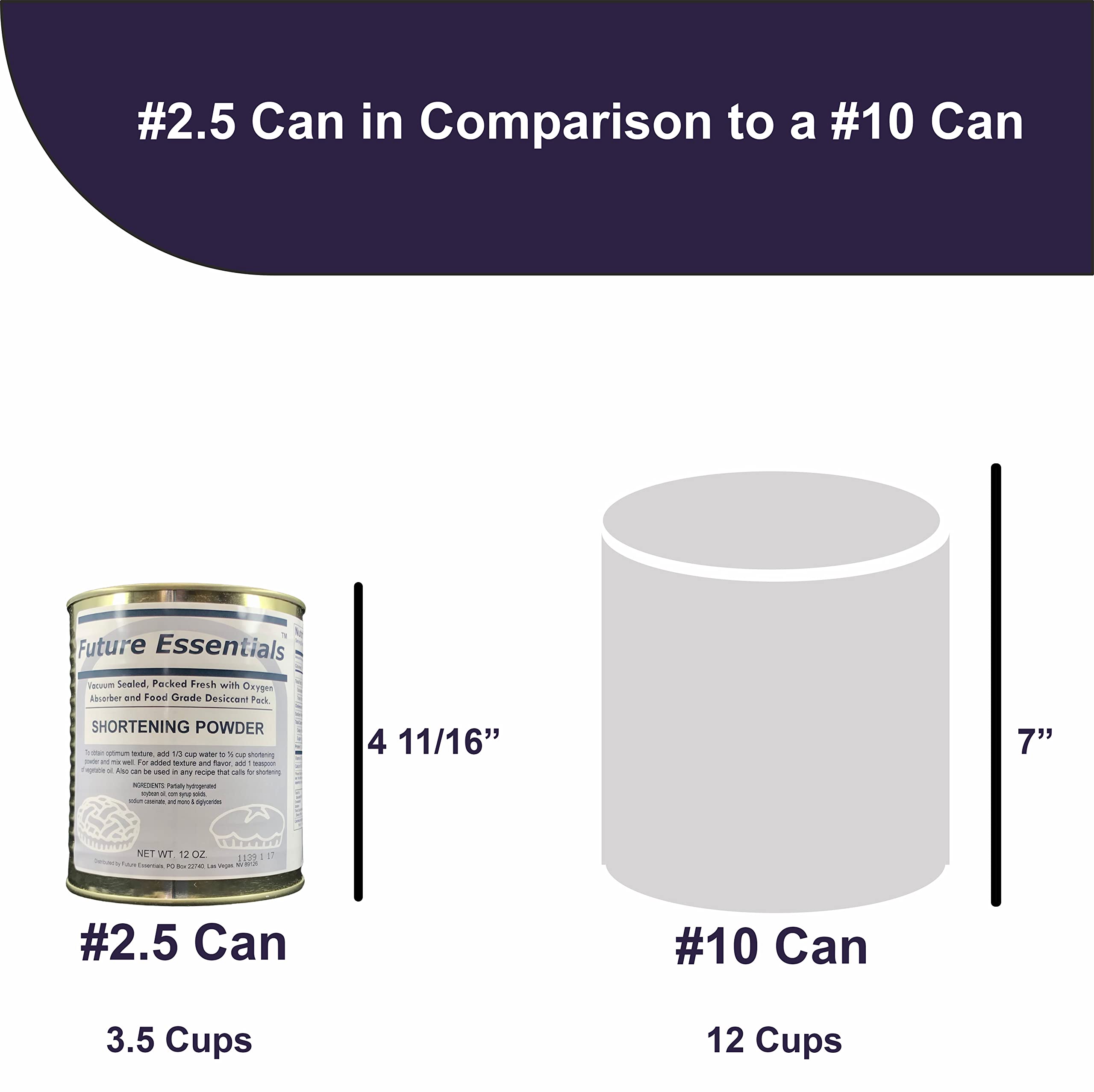 Packaging close-up showing 2.5 size can for shelf-stable storage