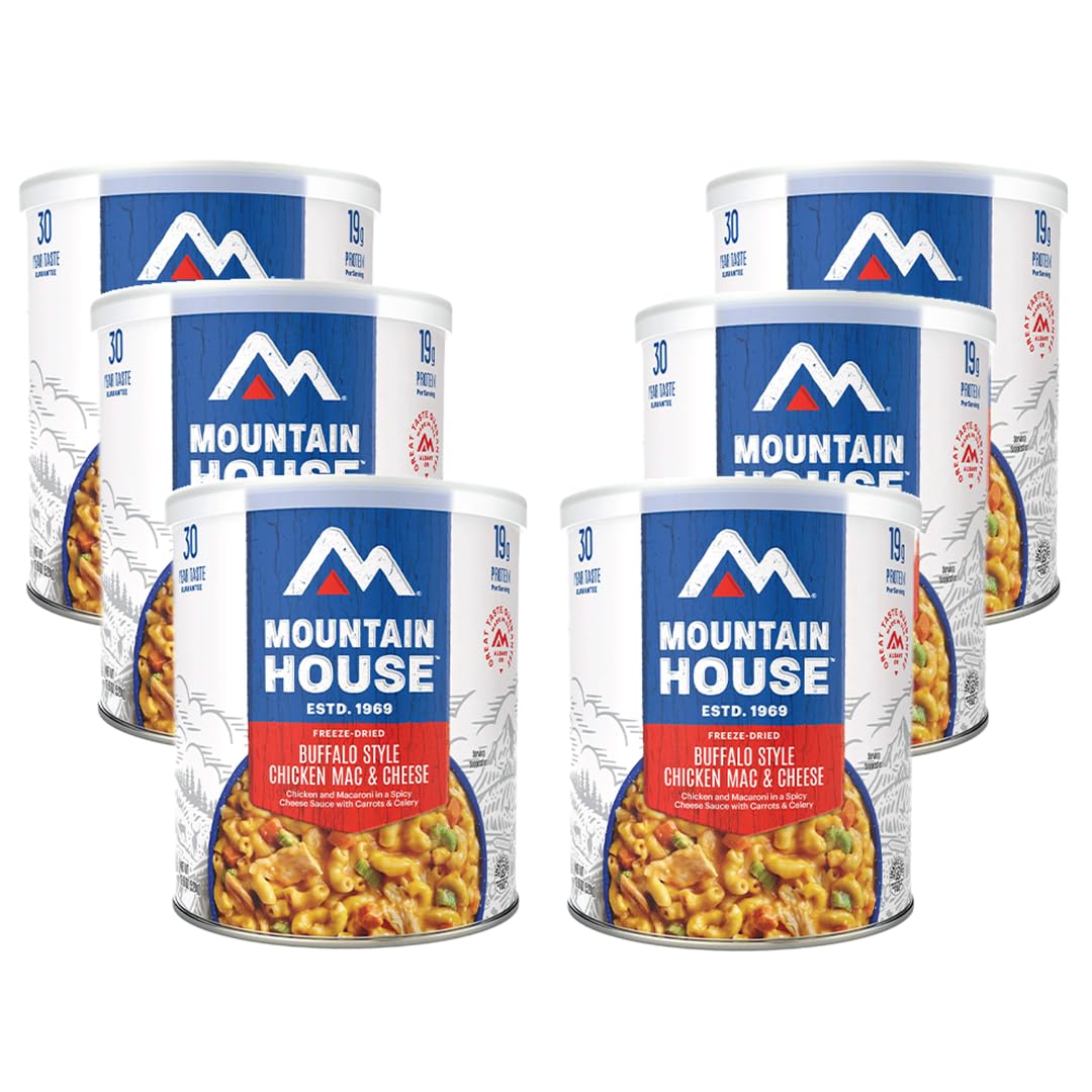 SAFECASTLE Mountain House Buffalo Style Chicken Mac & Cheese can front view for quick emergency meals