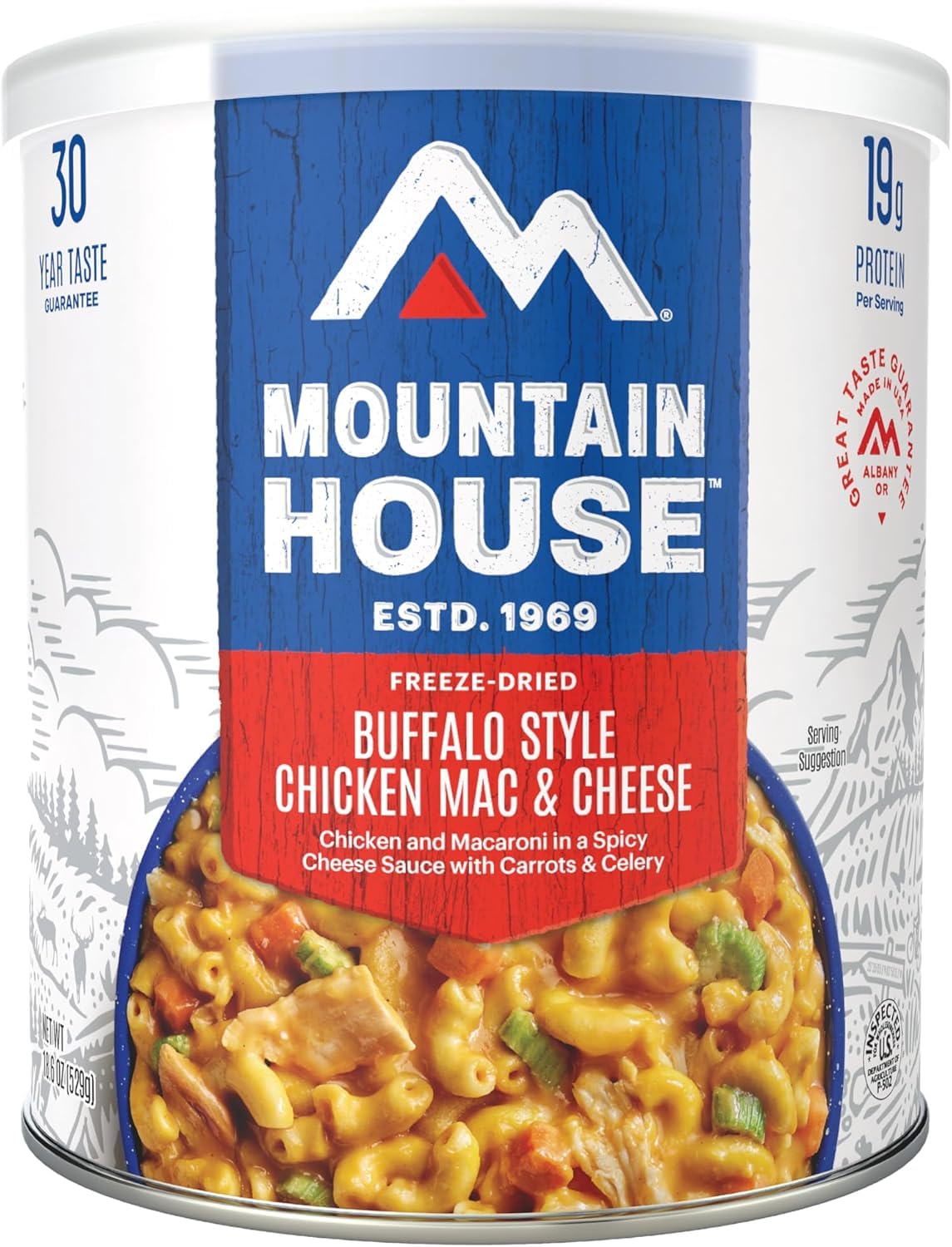 SAFECASTLE serving bowl with Buffalo Mac & Cheese ready to eat on a camping trip