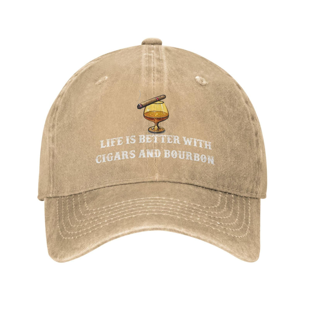 Saftbak Funny Hat front design featuring cigars and bourbon for everyday wear