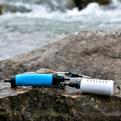 Sagan Life AquaDrum 55G Drum Filter setup ready for group camping