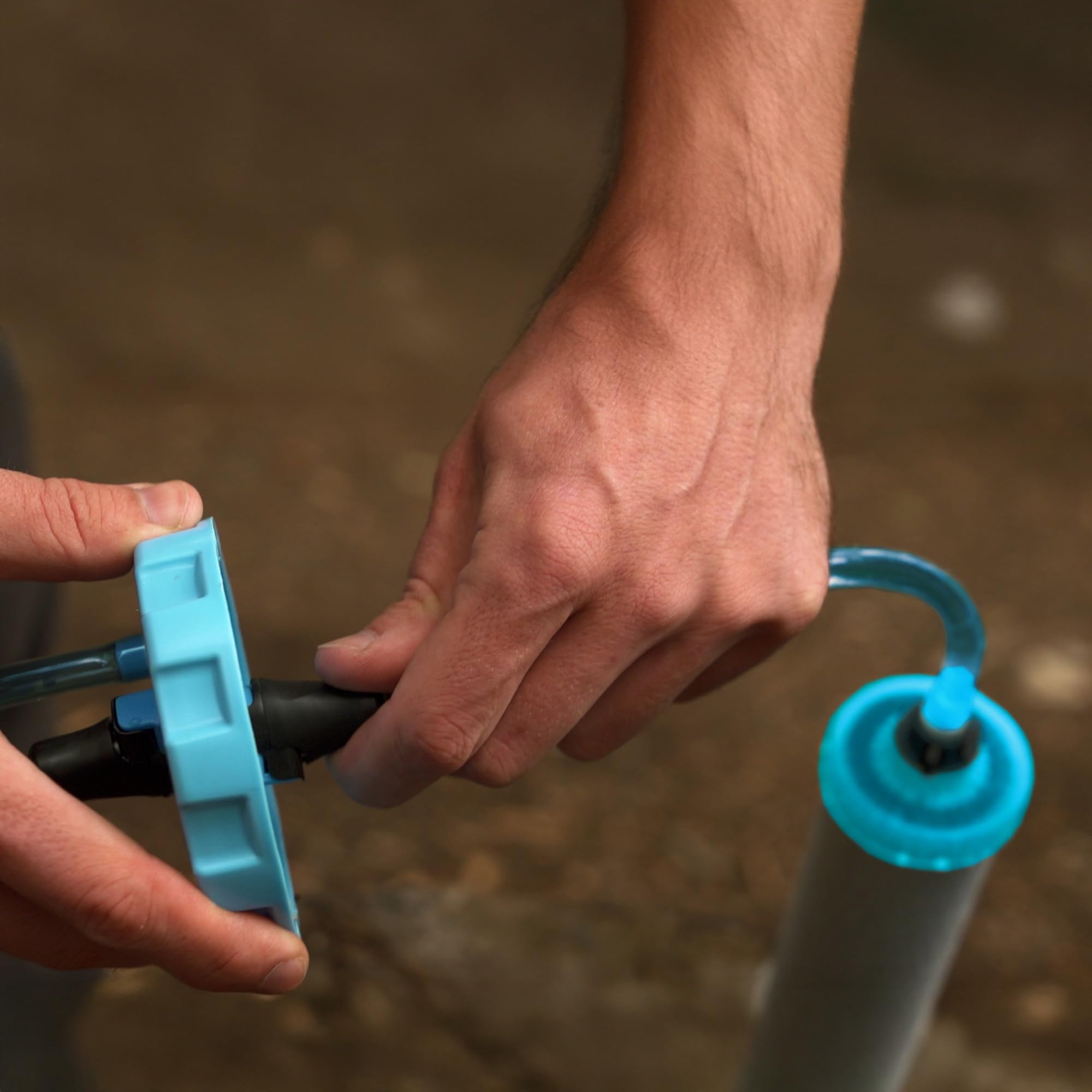 AquaBrick setup image demonstrates practical off-grid purification with Duraflo.