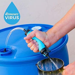 AquaDrum filtration unit purifying barrel water for safe drinking.