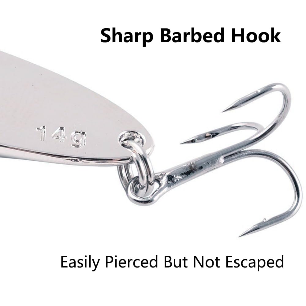 SagaSave silver 7g spoon-shaped lure enhances movement and visibility.