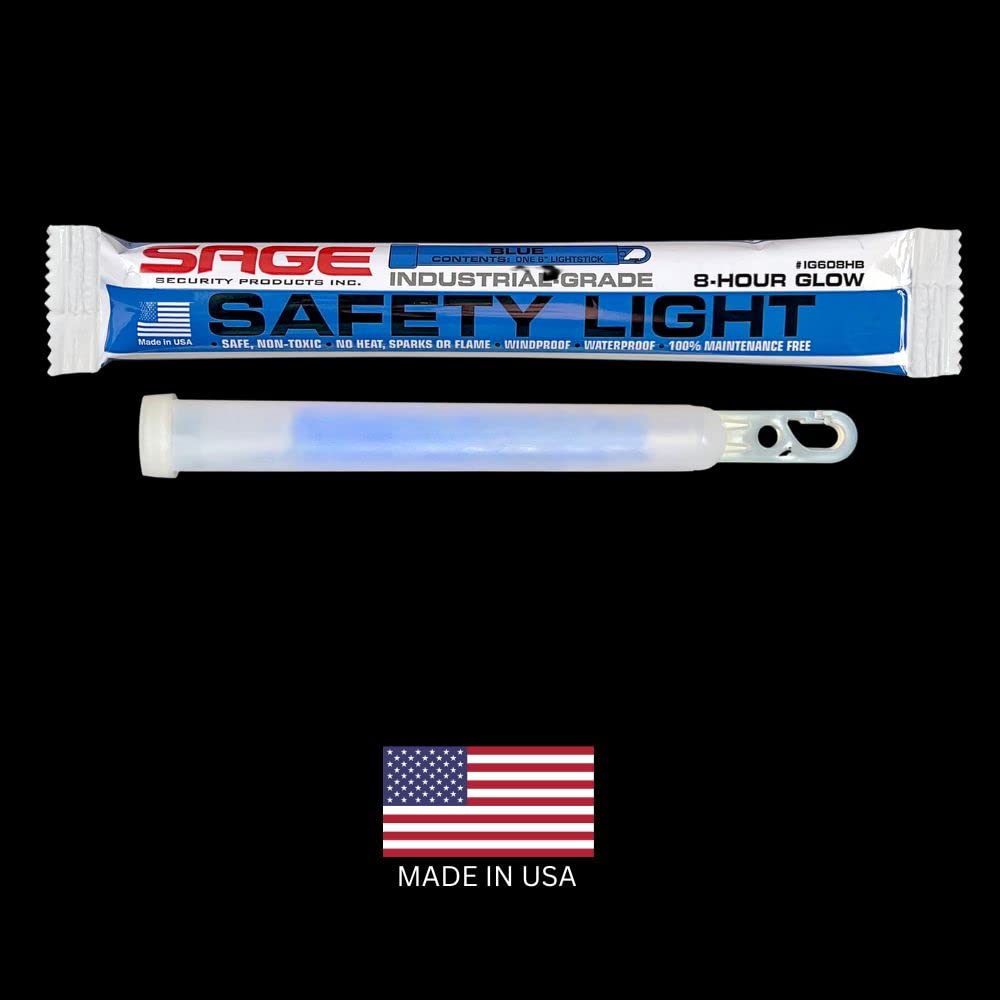 Sage Blue emergency glow stick glows bright for hours, ideal for power outages.