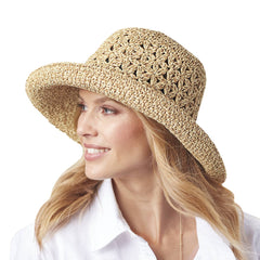 SAGEFINDS packable straw hat for women with foldable crown and wide brim for sun protection.