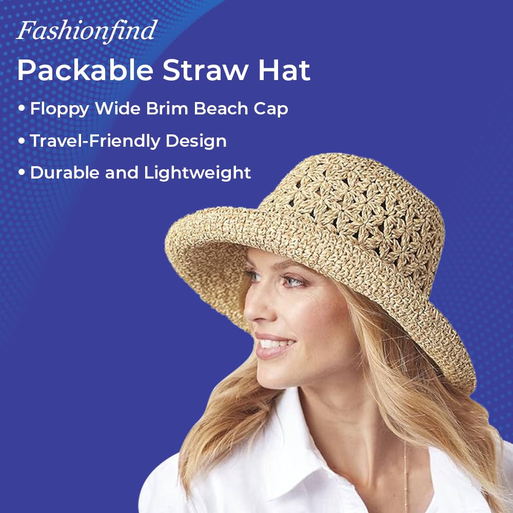 SAGEFINDS packable straw hat shows off a floral crown weave for stylish beach days.