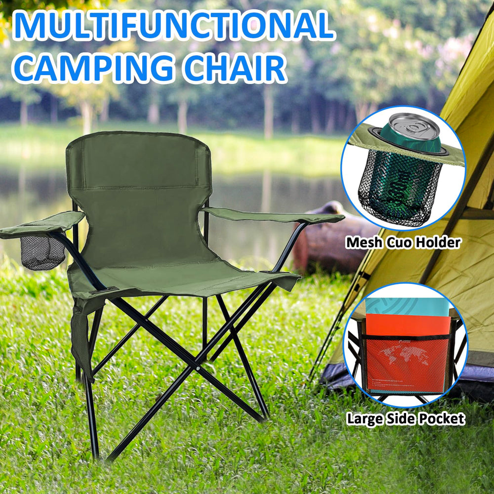 SAILARY folding camping chair green cup holder keeps drinks secure during outdoor downtime.