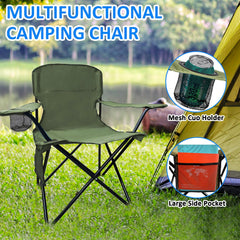 SAILARY folding camping chair green cup holder keeps drinks secure during outdoor downtime.