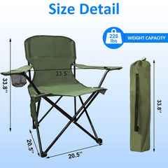 SAILARY folding camping chair green side view demonstrates compact profile for easy storage.