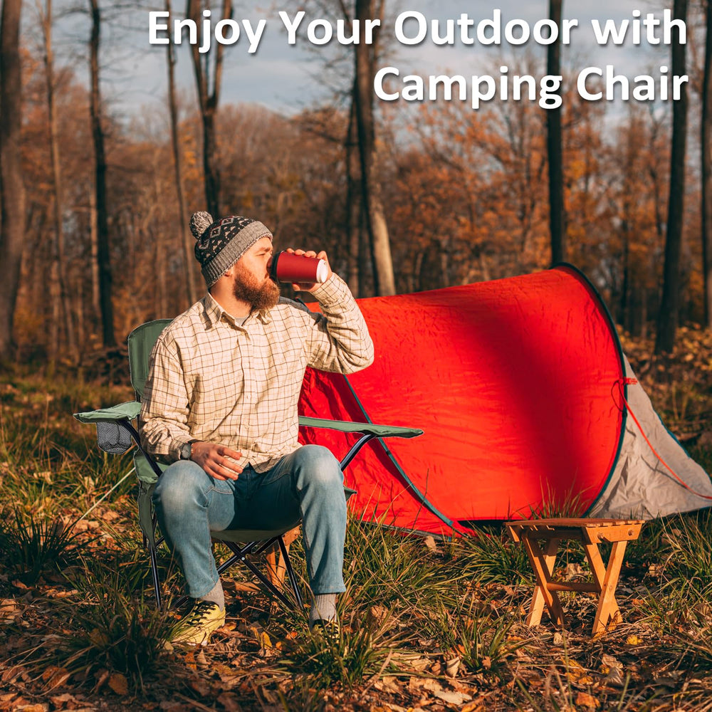 SAILARY folding camping chair green weather fabric offers water resistance and easy wipe cleanup.