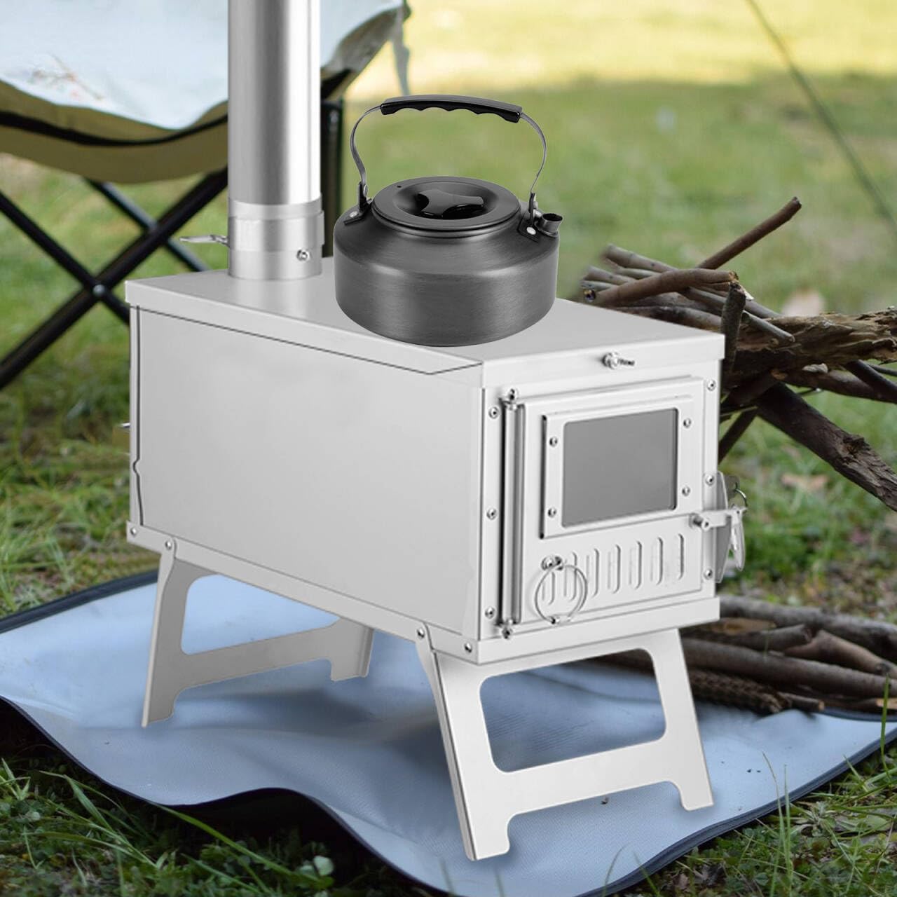 SAILINGFLO folding stove in carry bag—easy backpacking setup for tents.