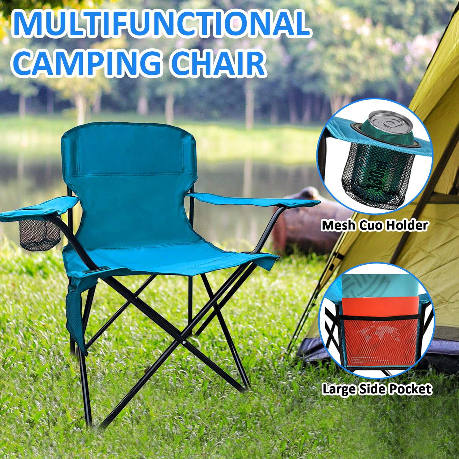SAILARY folding-camping-chair side-storage-bag keeps essentials within reach.