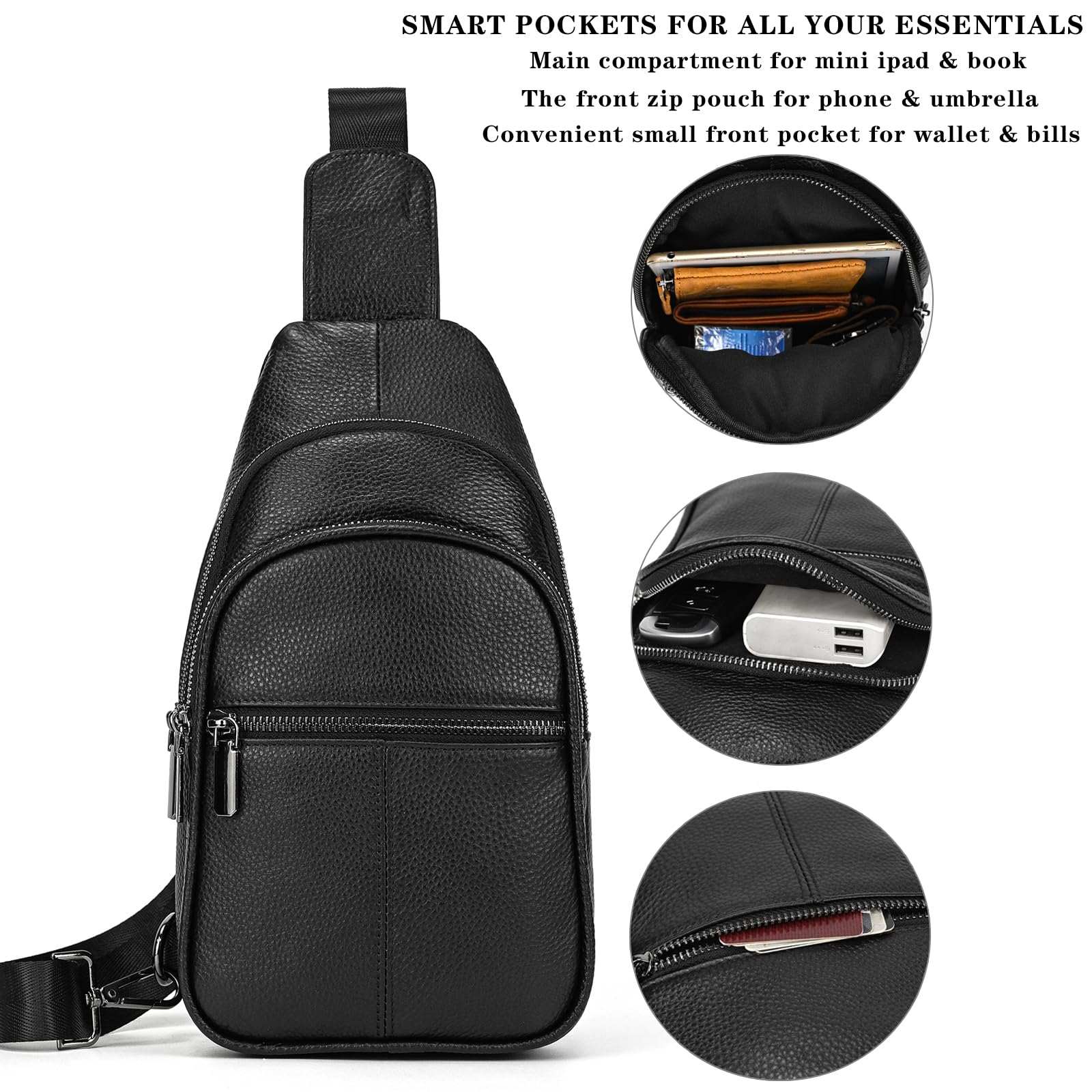 SAIION 9342 black main compartment shows roomy space for daily essentials.