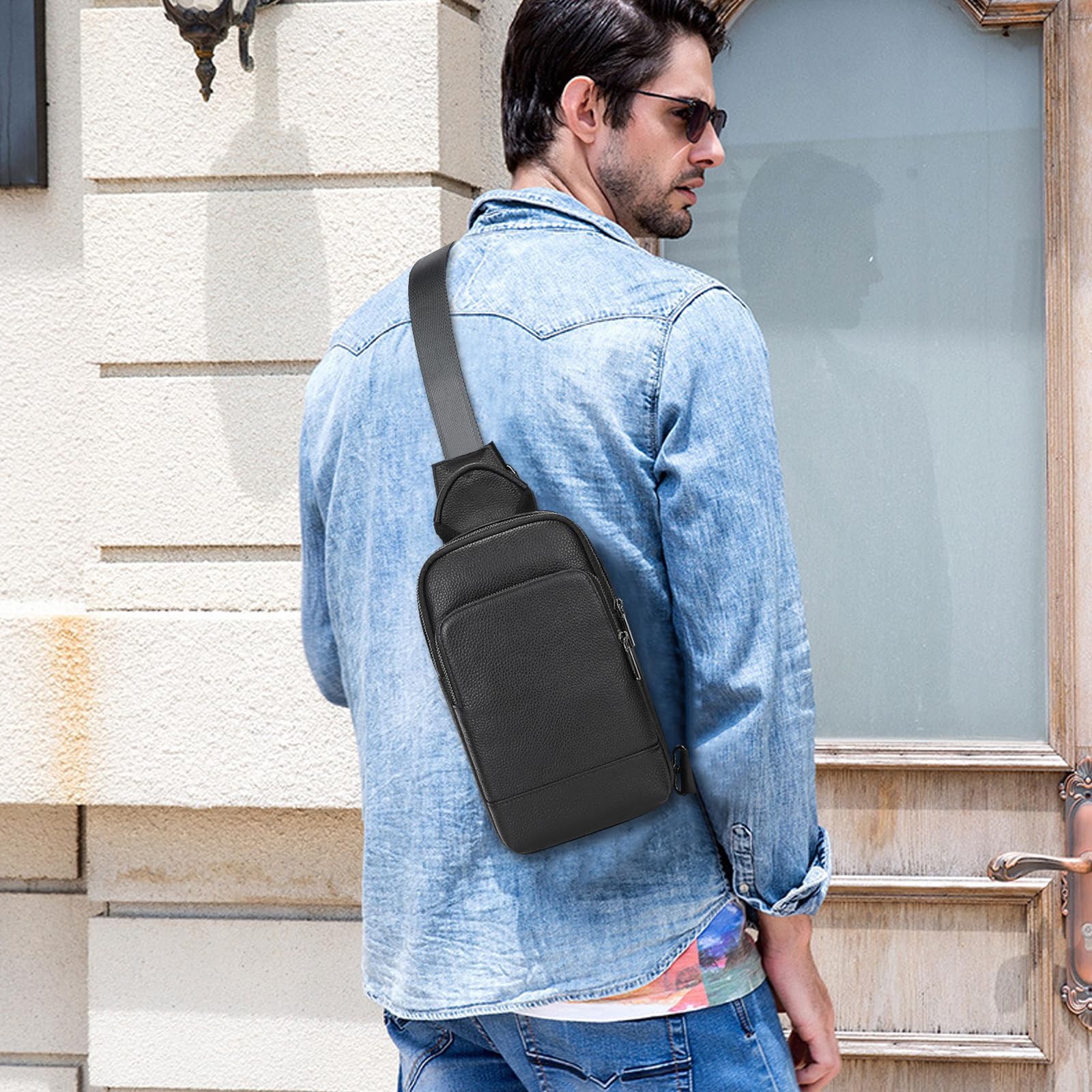 SAIION leather sling bag back pocket anti-theft storage