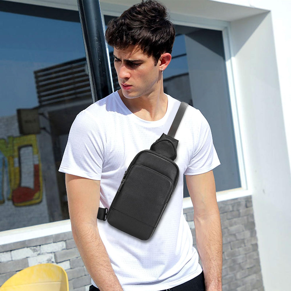 SAIION sling bag side view demonstrates compact travel-ready design