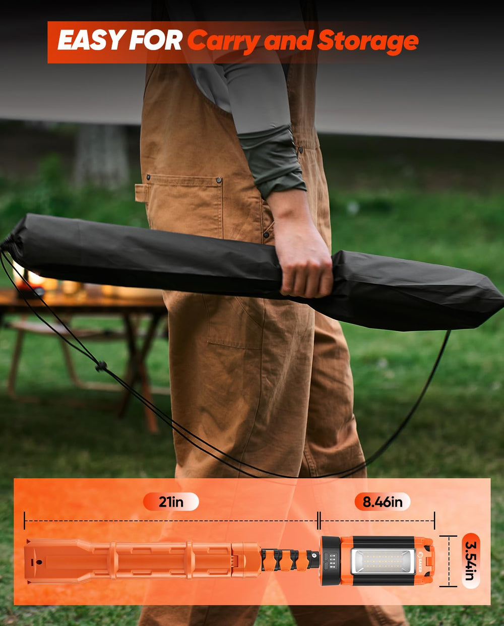 Saker folded to 21 inches compact with bag for easy transport