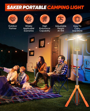 Saker light panels adjustable for multi-directional lighting at campsite
