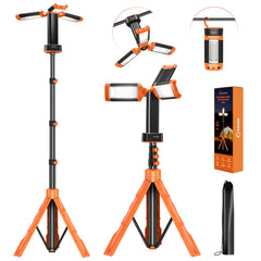 Saker portable camping light with stand fully extended for broad campsite illumination