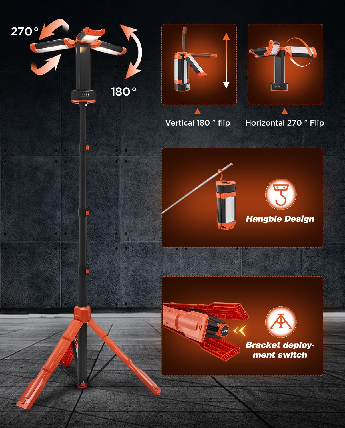 Saker work light with detachable panel enables portable lighting wherever needed.