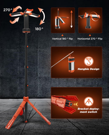 Saker work light with detachable panel enables portable lighting wherever needed.