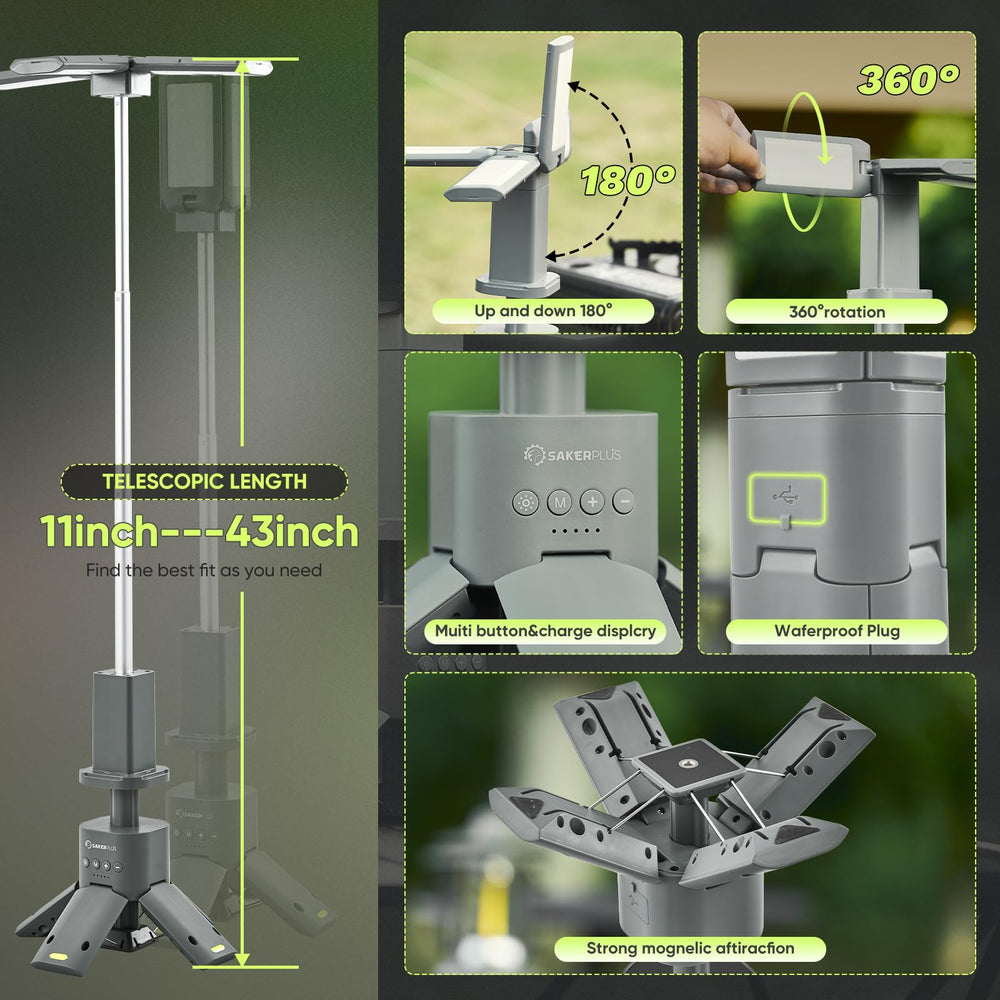 SakerPlus magnet-base camping light attached to metal surface for hands-free lighting.