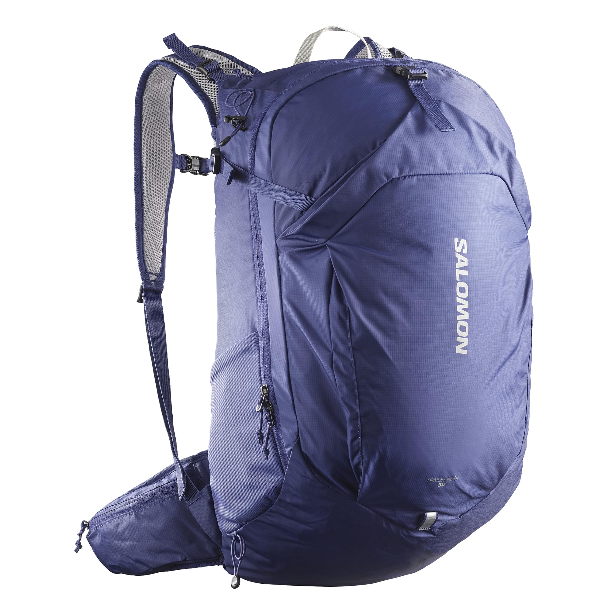 Salomon Trailblazer 30 front view demonstrates ergonomic fit for long hikes