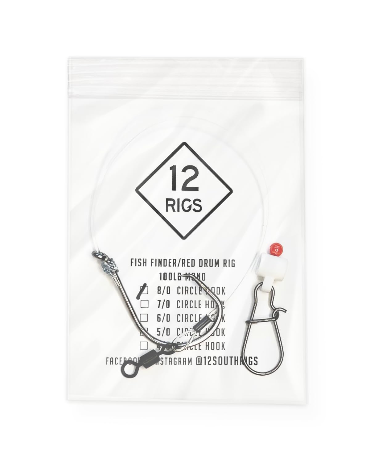 Salt Tide Fishing fish finder rig with an 8-0 circle hook, ideal for red drum surf fishing.