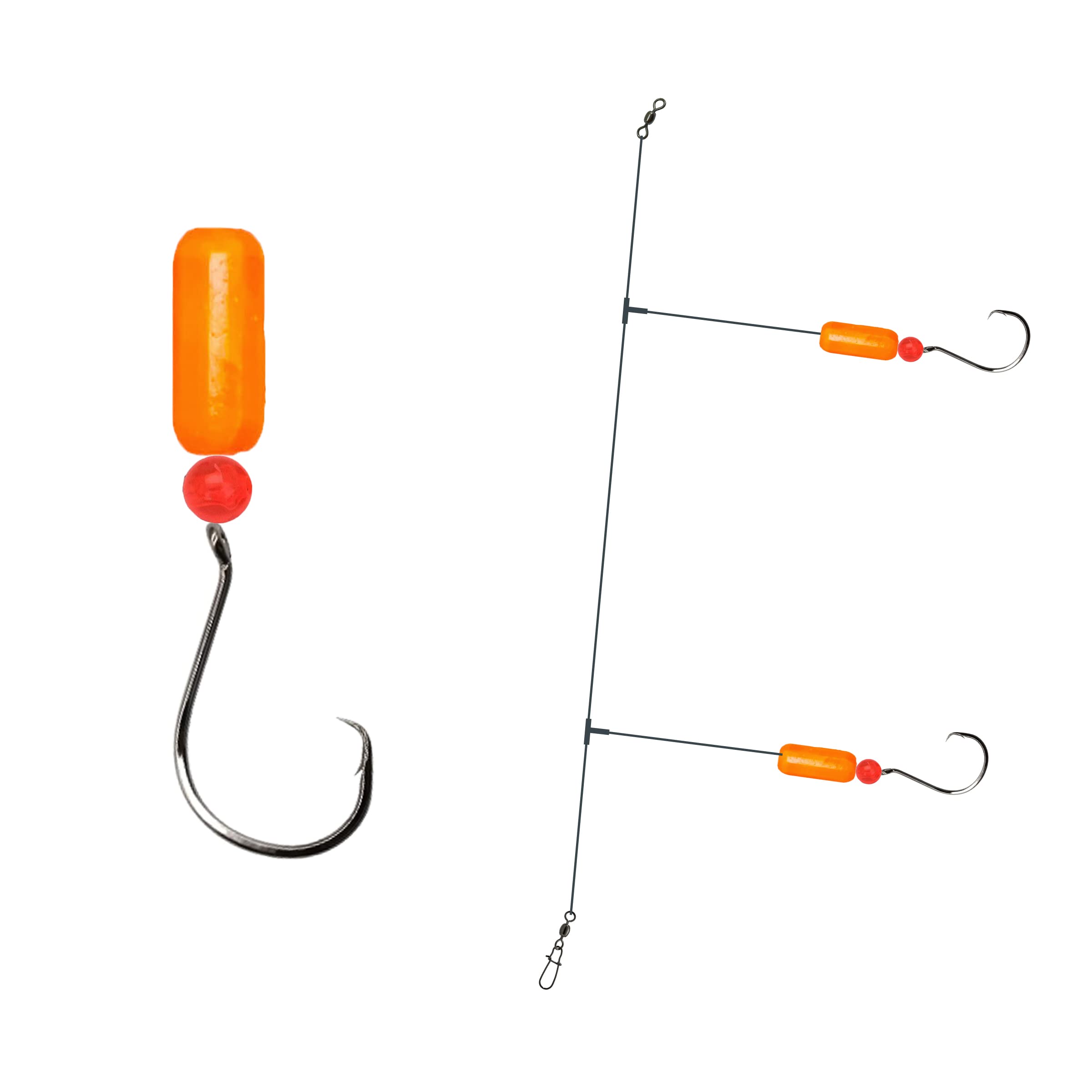 Salt Tide Fishing pompano rig hi lo double drop with orange fluorescent float for surf fishing.