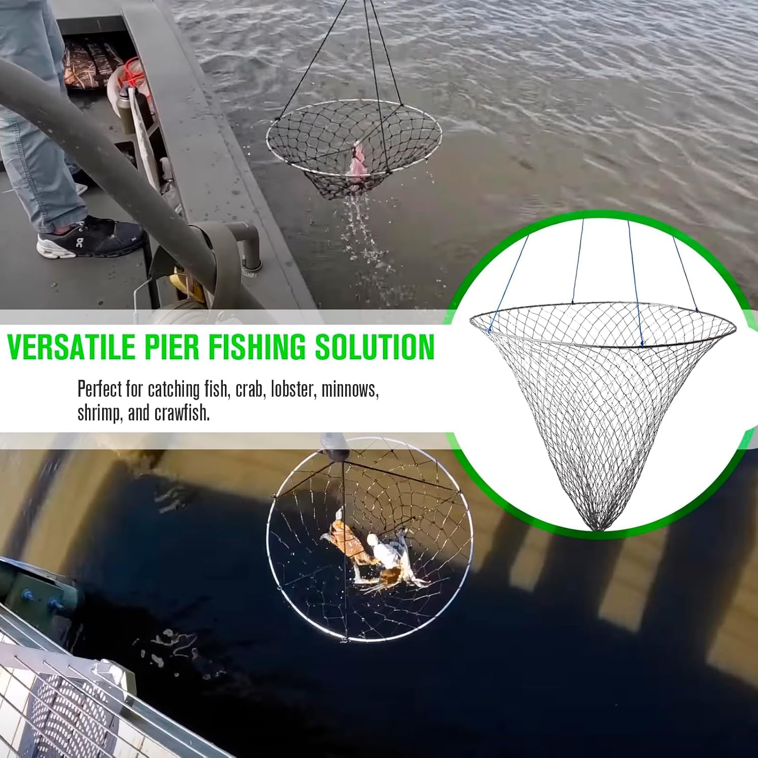 Saltwater bridge pier net with a soft steel frame