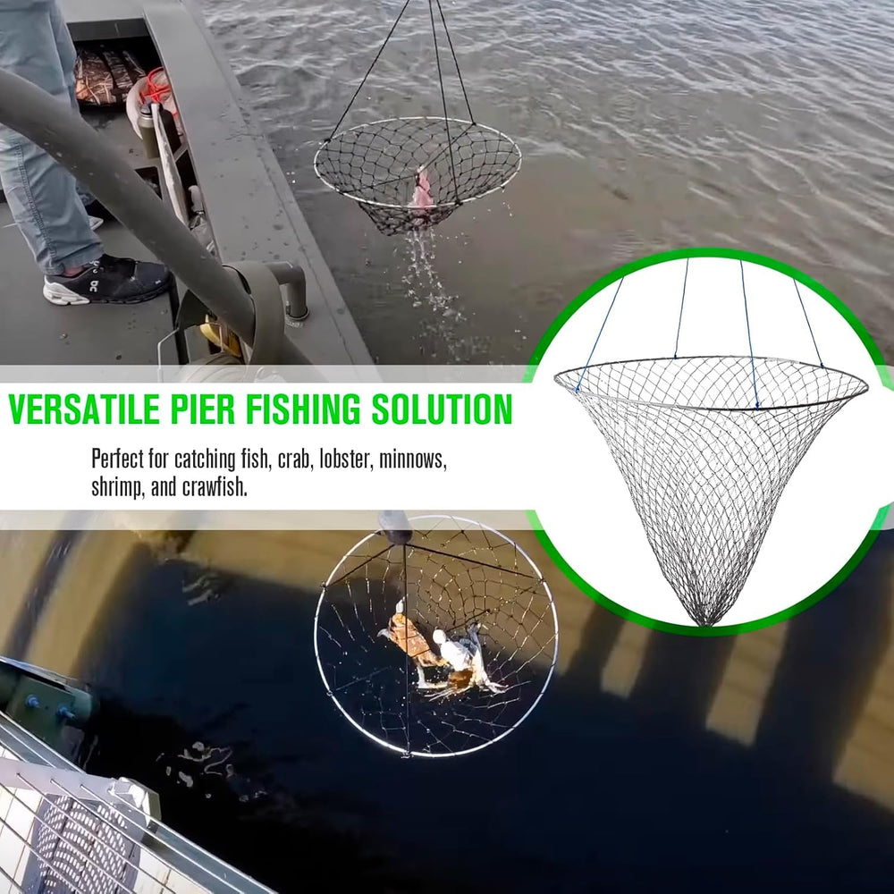 Saltwater bridge pier net with a soft steel frame