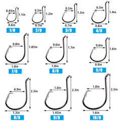 Close-up of 3/0 saltwater circle hooks 50-pack