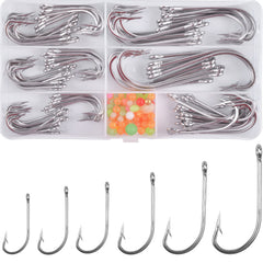 130-piece Saltwater J Hooks stainless steel set (sizes 1/0 to 8/0)