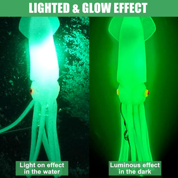 Blue LED glow version of the saltwater squid lure