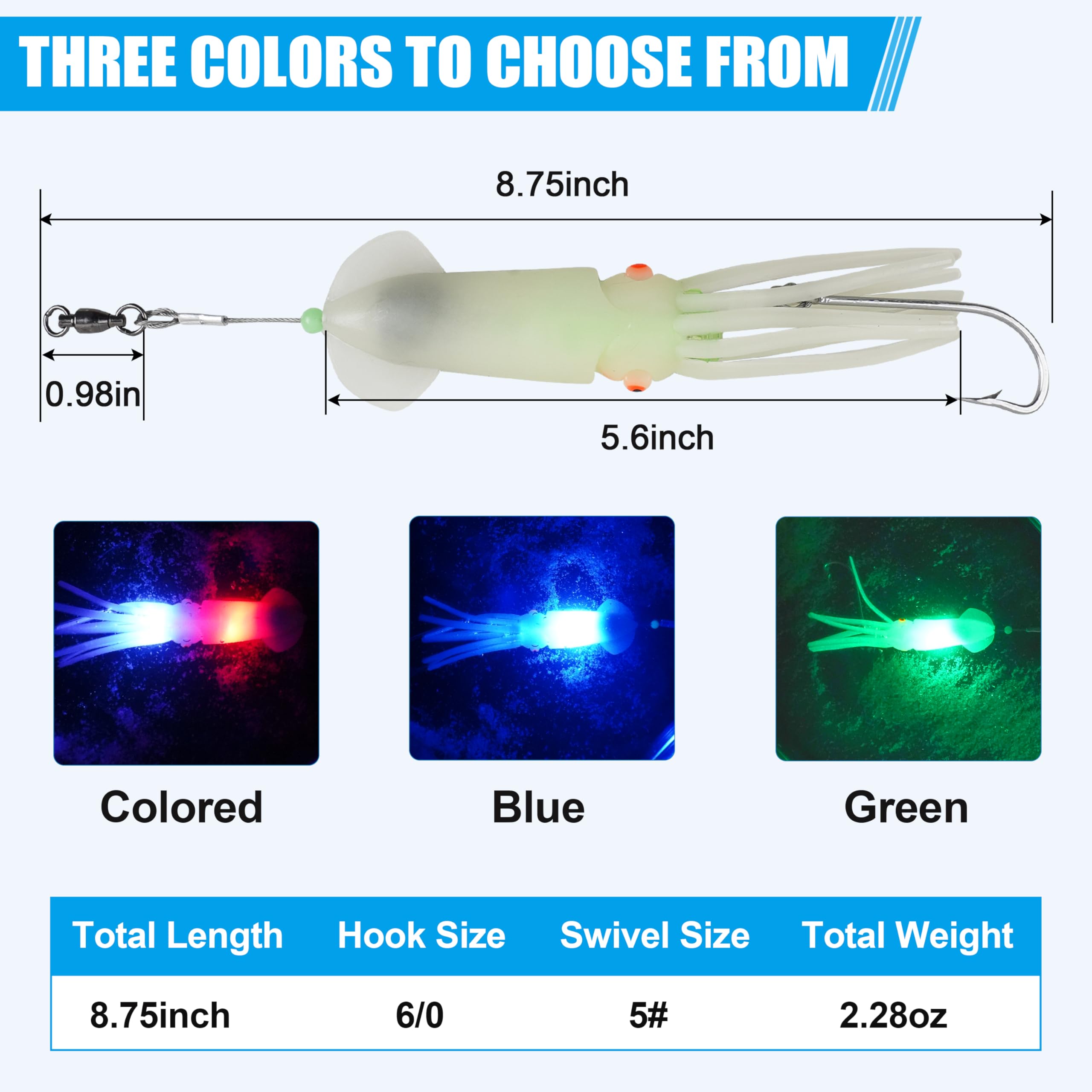 Lifelike glow squid lure body detail