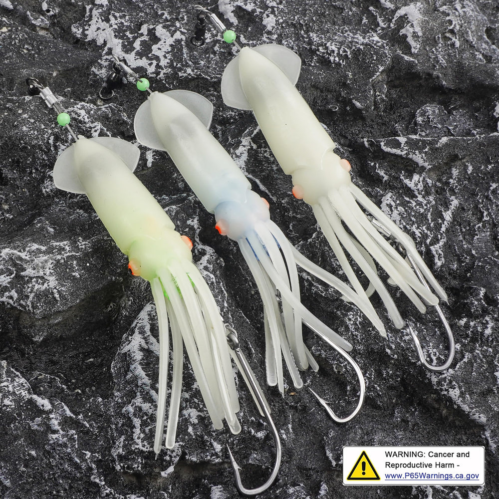 Multicolor LED glow version of the saltwater squid lure