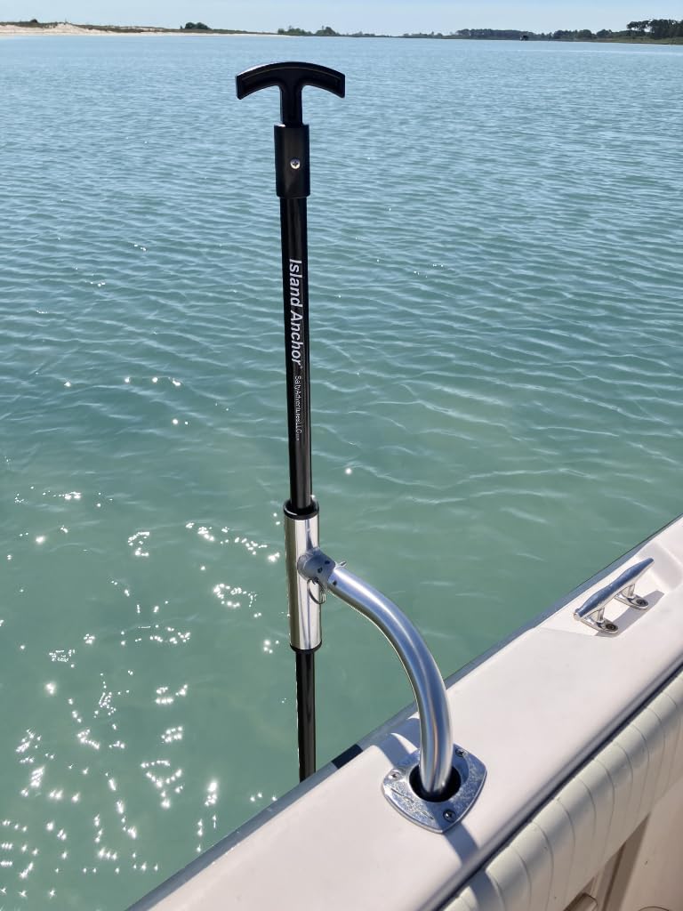 Salty Adventures Island Anchor pole mount ready to drop into a rod holder for quick setup