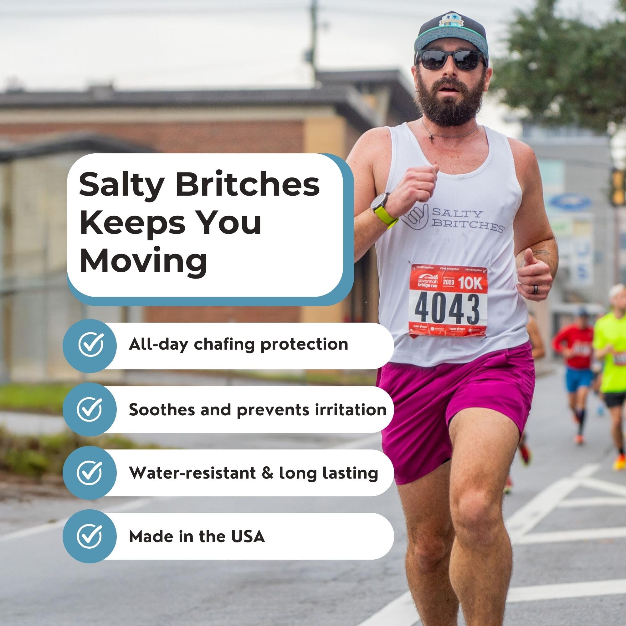 Salty Britches rose ointment application on forearm for quick irritation relief during workouts