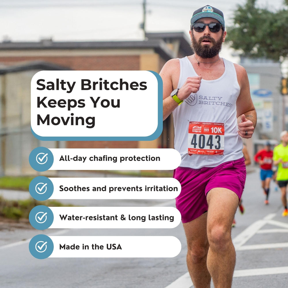 Salty Britches rose ointment application on forearm for quick irritation relief during workouts