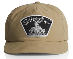 Salty Joe's Back from the Depths patch surf hat on a sunny beach, offering sun protection and style.