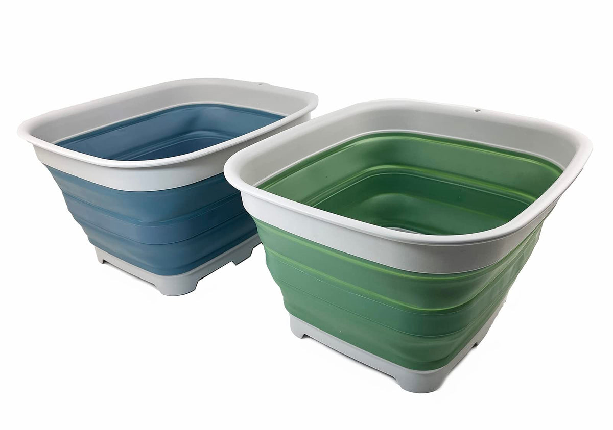 SAMMART 15L collapsible dishpan with draining plug on sink, space-saving.