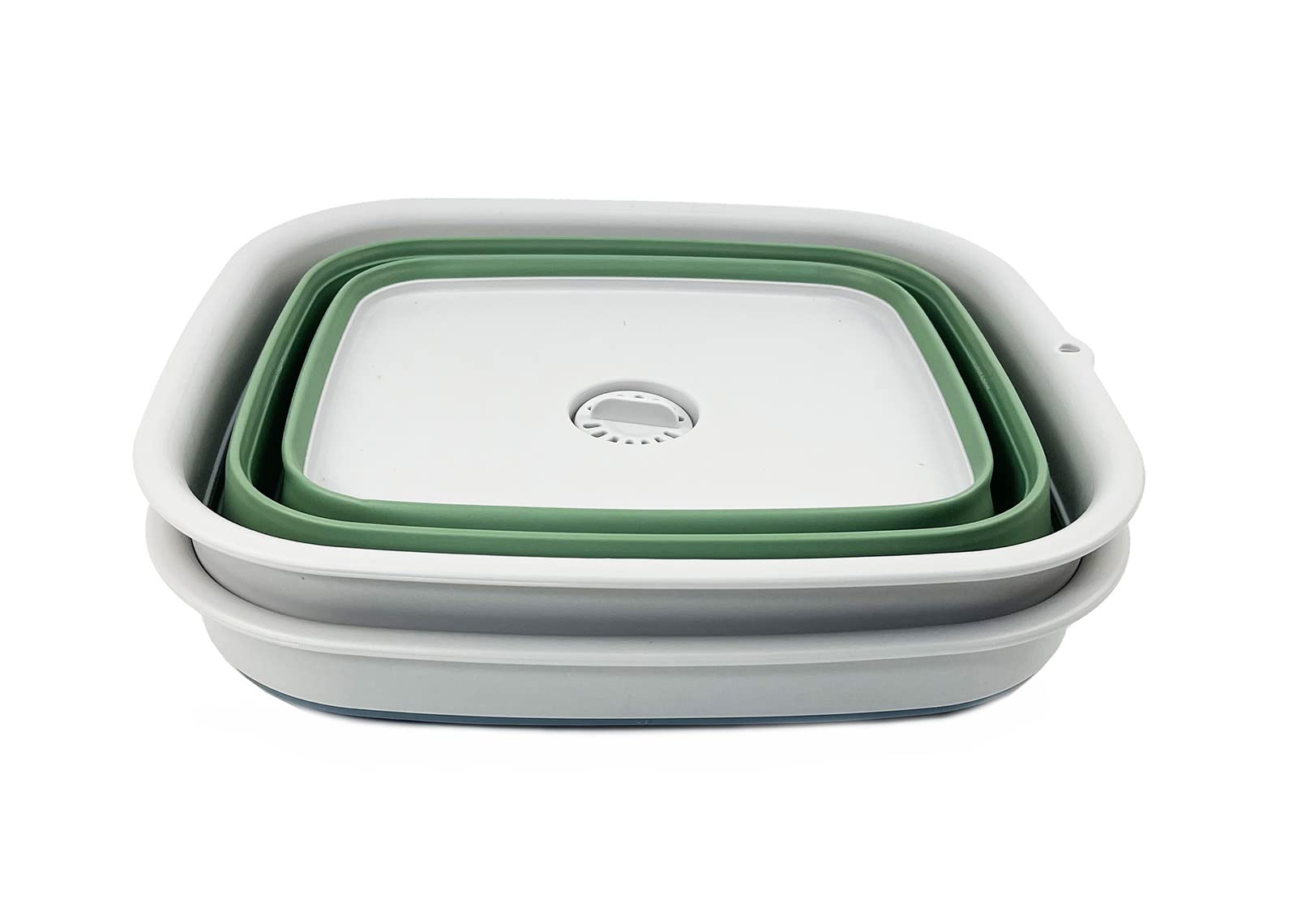 SAMMART foldable dishpan in steel blue for camping use.